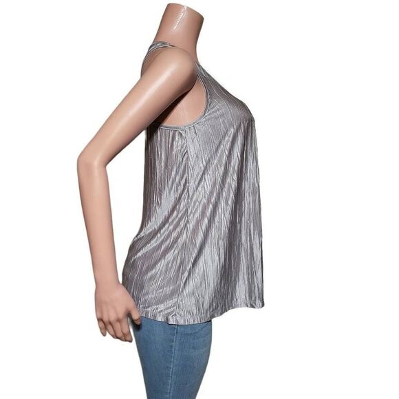 Crew neck loose fit sleeveless ruched front  shiny top S - Picture 4 of 5